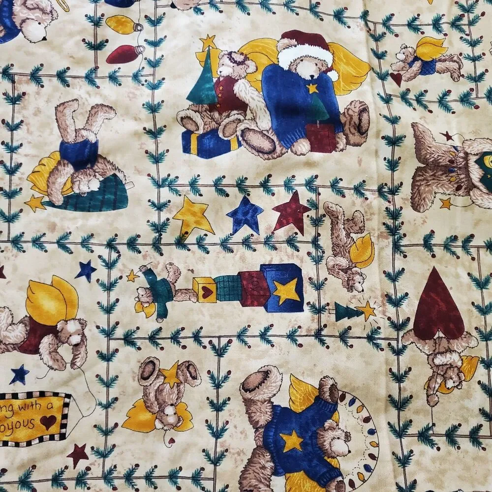 Vintage SSI Fabric Teresa Kogut 1 yd Quilting Cotton 44” Angel Bears Christmas